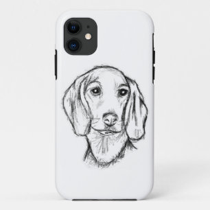 Dachshond handgetekende schets zwart witte puppy h Case-Mate iPhone case