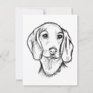 Dachshond handgetekende schets zwart witte puppy h kaart