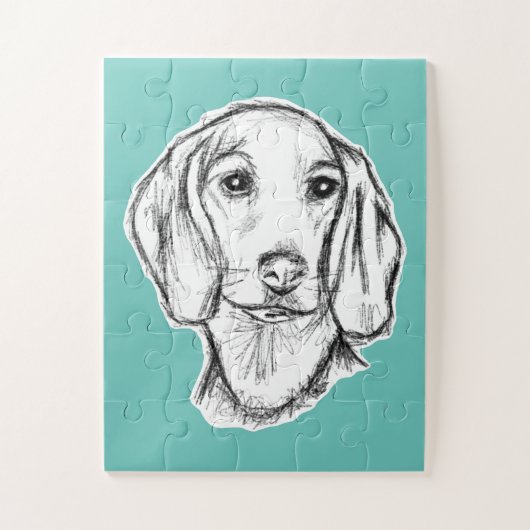 Dachshond handgetekende schets zwart witte puppy h legpuzzel (Verticaal)