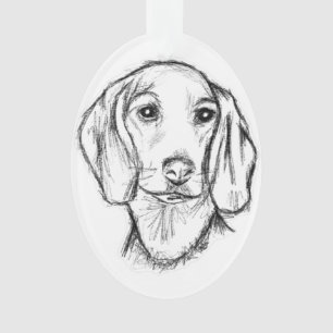 Dachshond handgetekende schets zwart witte puppy h ornament