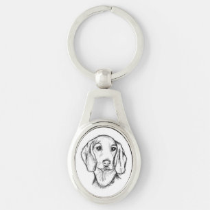 Dachshond handgetekende schets zwart witte puppy h sleutelhanger