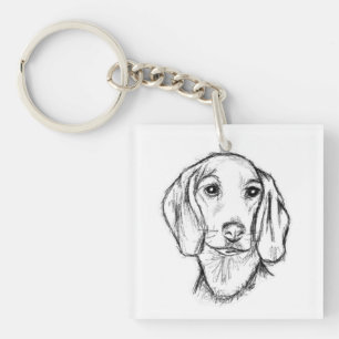 Dachshond handgetekende schets zwart witte puppy h sleutelhanger
