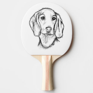 Dachshond handgetekende schets zwart witte puppy h tafeltennisbatje