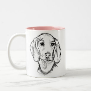 Dachshond handgetekende schets zwart witte puppy h tweekleurige koffiemok