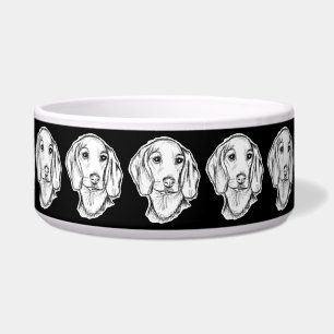 Dachshond handgetekende schets zwart witte puppy h voerbakje