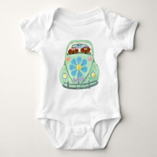 Dachshond Hippies In Flower Love auto Romper