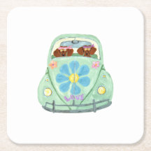 Dachshond Hippies In Hun Bloem Liefde Auto