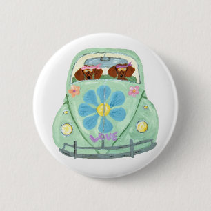 Dachshond Hippies In Hun Bloem Liefde Auto Ronde Button 5,7 Cm
