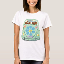 Dachshond Hippies In Hun Bloem Liefde Auto T-shirt