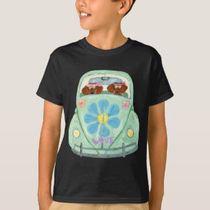 Dachshond Hippies In Hun Bloem Liefde Auto T-shirt