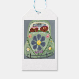 Dachshond Hippies In Hun Bloem Minnende Auto Cadeaulabel