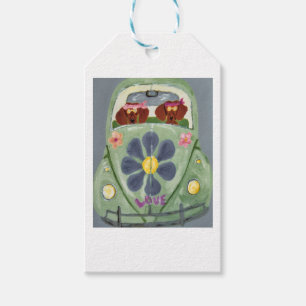 Dachshond Hippies In Hun Bloem Minnende Auto Cadeaulabel