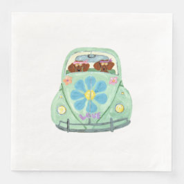 Dachshond Hippies In Hun Bloem Minnende Auto Servet