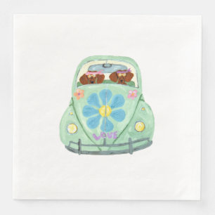 Dachshond Hippies In Hun Bloem Minnende Auto Servet
