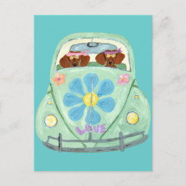 Dachshond Hippies In Hun Bloem Mobiel Briefkaart