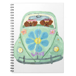 Dachshond Hippies In Hun Bloemliefde Auto Notitieboek