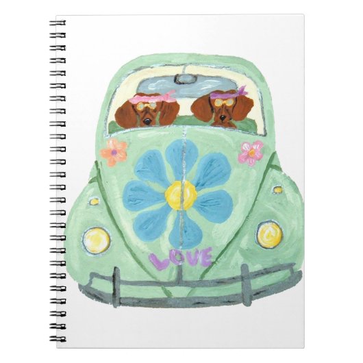 Dachshond Hippies In Hun Bloemliefde Auto Notitieboek (Voorkant)