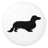 Dachshond Lang Haar - Silhouet 1 Keramische Knop (Voorkant)