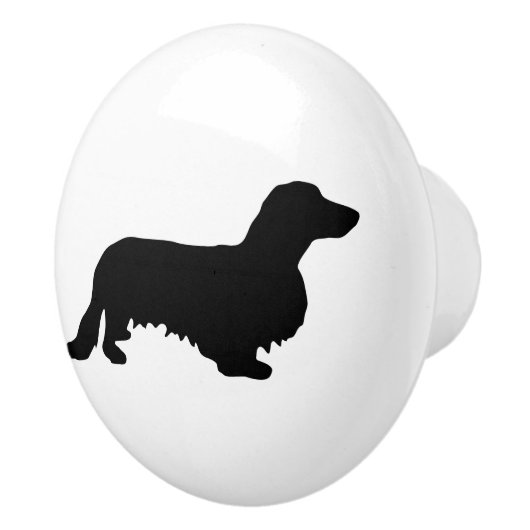 Dachshond Lang Haar - Silhouet 1 Keramische Knop (Rechts)