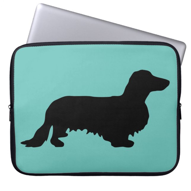 Dachshond Lang Haar - Silhouet 1 Laptop Sleeve (Voorkant)