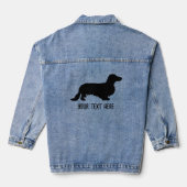 Dachshond Lang Haar - Silhouette 1 + jouw tekst Denim Jacket (Achterkant)