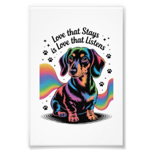 Dachshond liefde die blijft is liefde die luistert foto afdruk