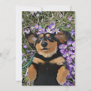 Dachshond Liggend in Paarse Bloemen Kaart