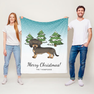 Dachshond met draadharige vacht in kleur wild zwij fleece deken