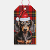 Dachshond met gladde vacht rode geruite Kerstmis Cadeaulabel (Voorkant)