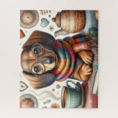 Dachshond Met Koffie Legpuzzel (Verticaal)