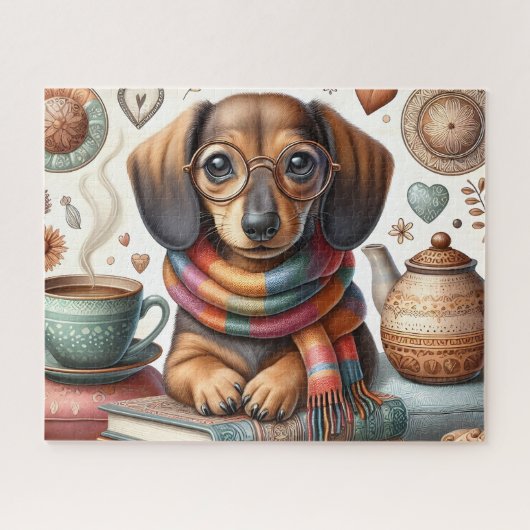 Dachshond Met Koffie Legpuzzel (Horizontaal)