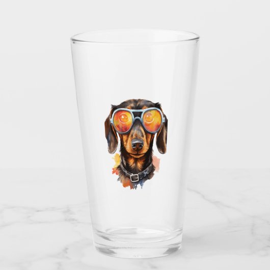 Dachshond met zonnebril  glas (Voorkant)