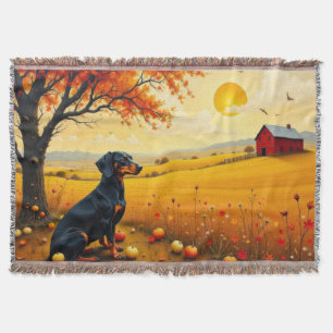 Dachshond op de boerderij bij zonsondergang deken