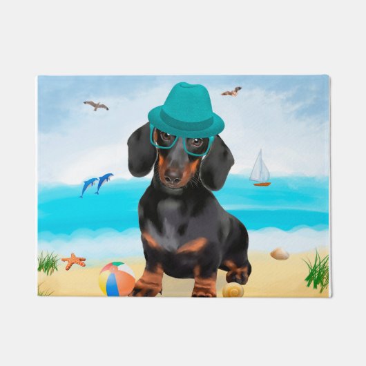 Dachshond op het strand deurmat (Voorkant)