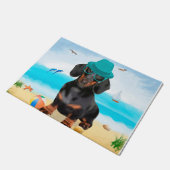 Dachshond op het strand deurmat (Schuin)