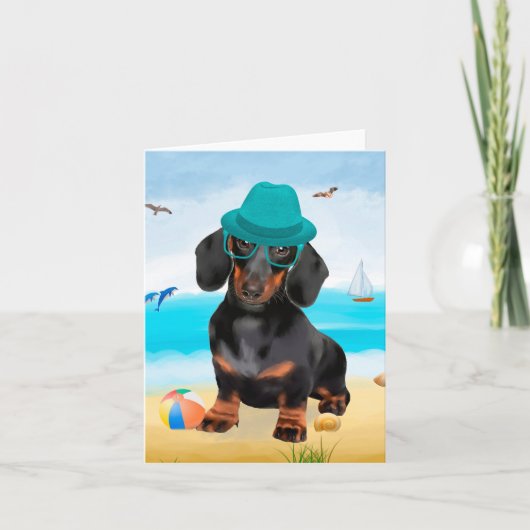 Dachshond op het strand kaart (Voorkant)