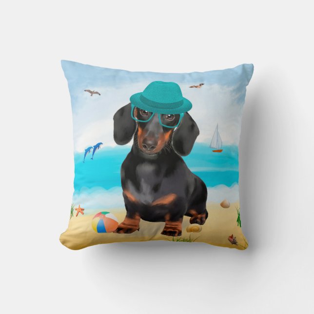 Dachshond op het strand kussen (Voorkant)