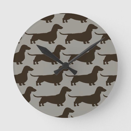 Dachshond Patroon - Silhouetten van Wienerhonden Ronde Klok (Voorkant)