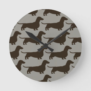 Dachshond Patroon - Silhouetten van Wienerhonden Ronde Klok