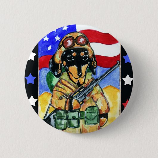 Dachshond Soldaat Ronde Button 5,7 Cm (Voorkant)