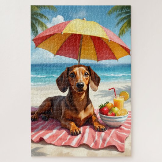 Dachshond Strand Relax Scene Legpuzzel (Verticaal)