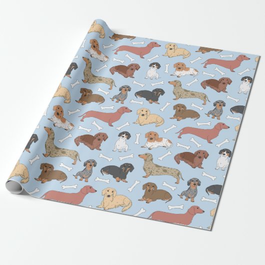 dachshond variëteit patroon cadeaupapier (Uitgerold)