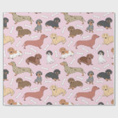 dachshond variëteit patroon in roze cadeaupapier (Vlak)
