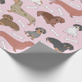 dachshond variëteit patroon in roze cadeaupapier (Hoek)