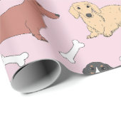 dachshond variëteit patroon in roze cadeaupapier (Rol Hoek)