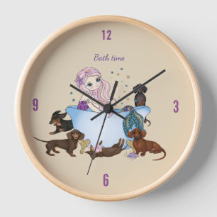 Dachshond Zeemeermin Bad Tijd Wandklok