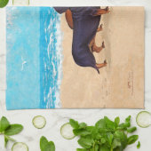 Dachshonden aan de strandhanddoek theedoek (Gevouwen)