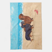 Dachshonden aan de strandhanddoek theedoek (Verticaal)