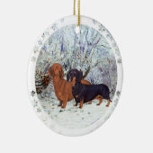 Dachshonden in de Sneeuw Keramisch Ornament (Rechts)