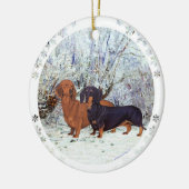 Dachshonden in de Sneeuw Keramisch Ornament (Links)